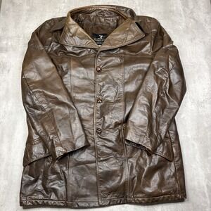 Vintage Startown Leather Jacket Mens 46L Brown Car Coat Lined USA Made 80s